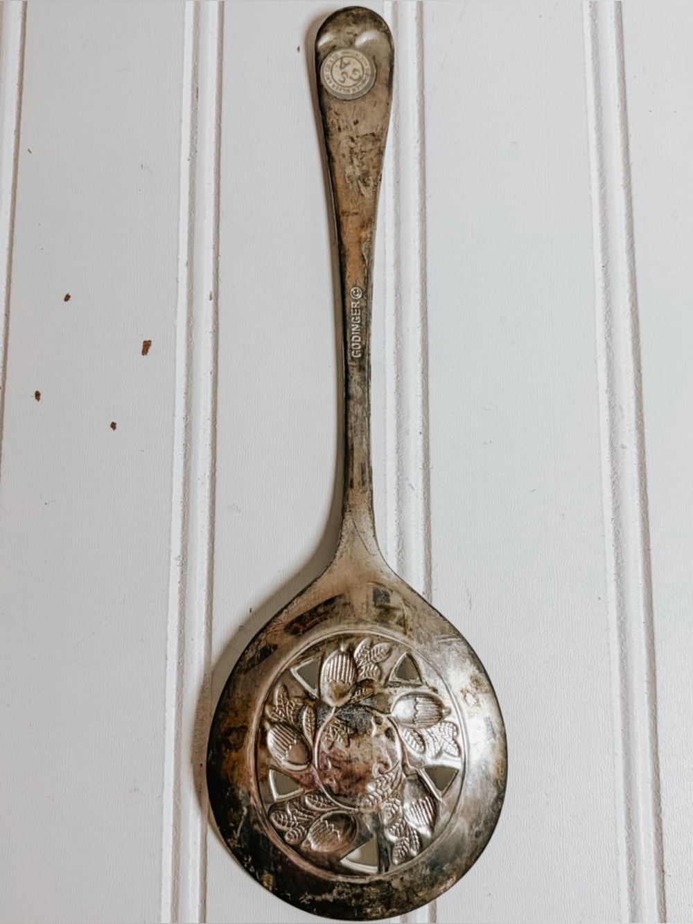 Vintage Godinger Silverplated Pierced Slotted Serving Spoon